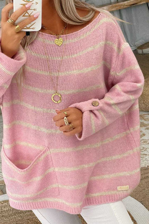 Nonnadress Solid Color Contrast Striped Pullover Crew Neck Oversized Sweater