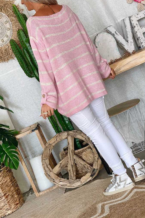 Nonnadress Solid Color Contrast Striped Pullover Crew Neck Oversized Sweater