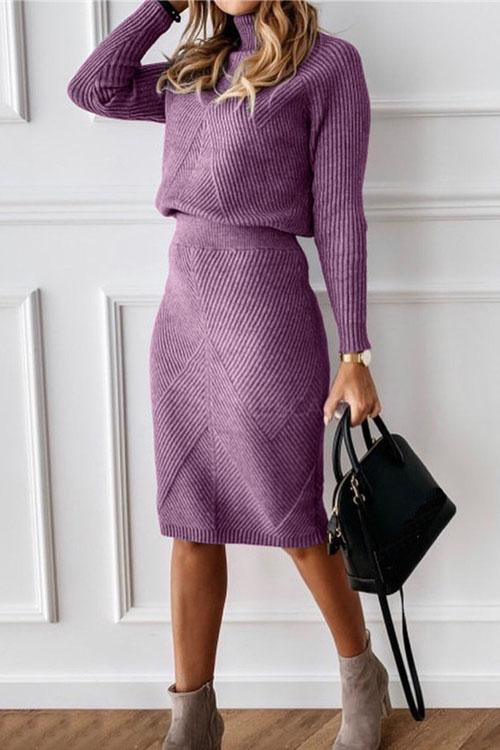 Nonnadress Turtleneck Knitted Solid Color Thickened Pullover Sweater Set