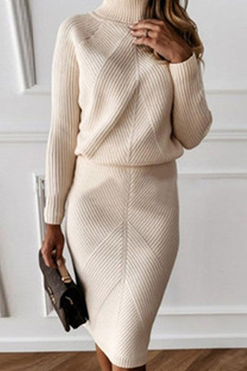 Nonnadress Turtleneck Knitted Solid Color Thickened Pullover Sweater Set