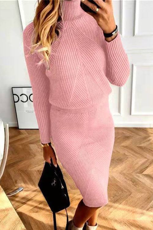 Nonnadress Turtleneck Knitted Solid Color Thickened Pullover Sweater Set