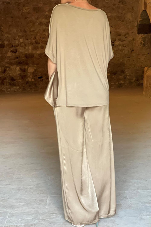 Nonnadress Loose V-neck Casual Top & Wide-leg Pants Set