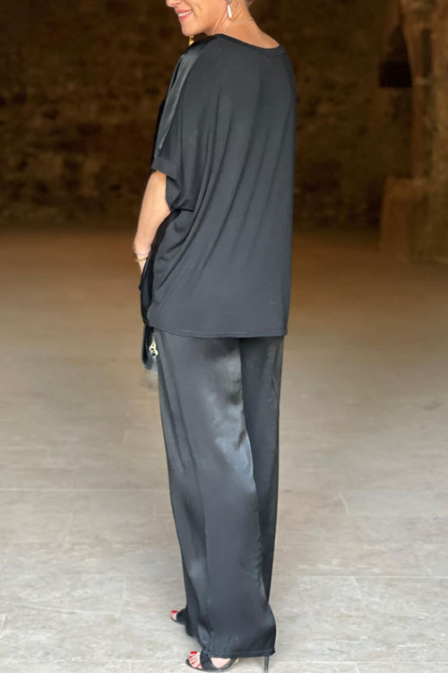 Nonnadress Loose V-neck Casual Top & Wide-leg Pants Set