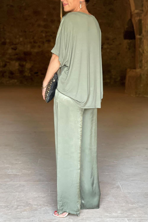 Nonnadress Loose V-neck Casual Top & Wide-leg Pants Set