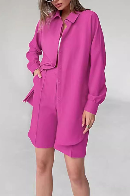 Nonnadress Casual Long Sleeve Shirt and Loose Shorts Two-piece Set