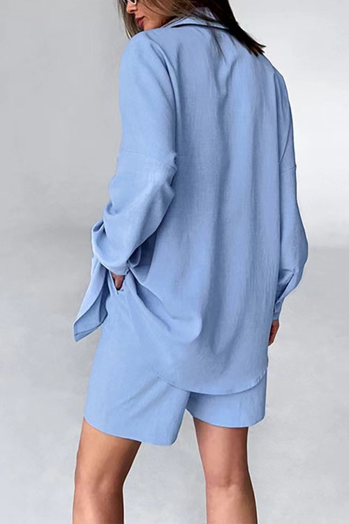 Nonnadress Casual Long Sleeve Shirt and Loose Shorts Two-piece Set
