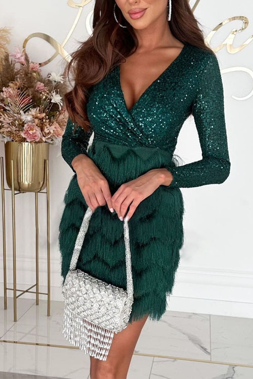 Fringe Multicolor Sequin Party Dress