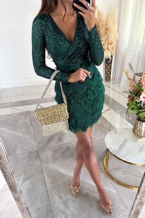 Fringe Multicolor Sequin Party Dress