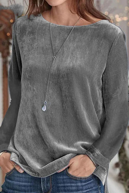 Nonnadress Solid Colour Casual Crew Neck Pullover Velvet Top