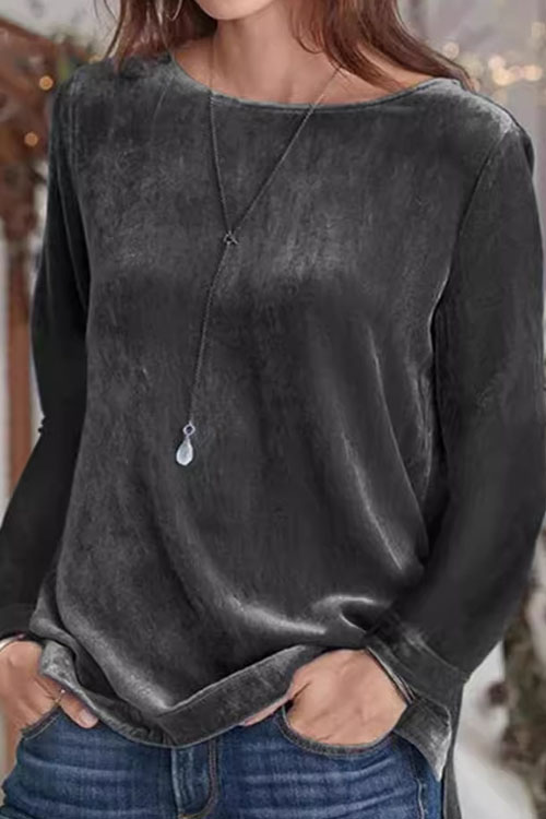 Nonnadress Solid Colour Casual Crew Neck Pullover Velvet Top