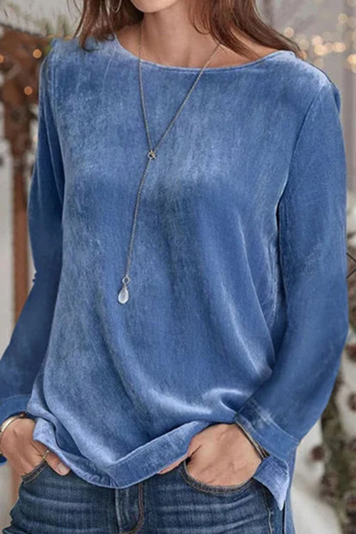 Nonnadress Solid Colour Casual Crew Neck Pullover Velvet Top