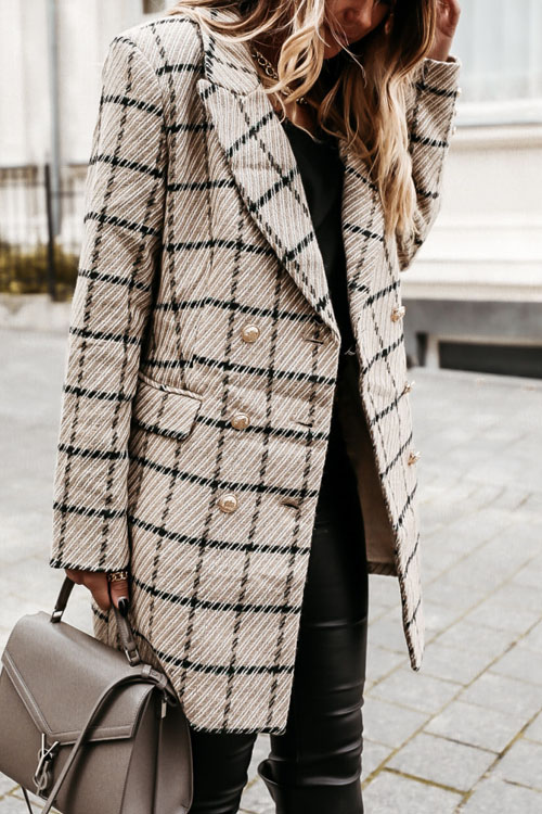 Nonnadress Autumn Winter Wool Blend Printed Lapel Midi Coat