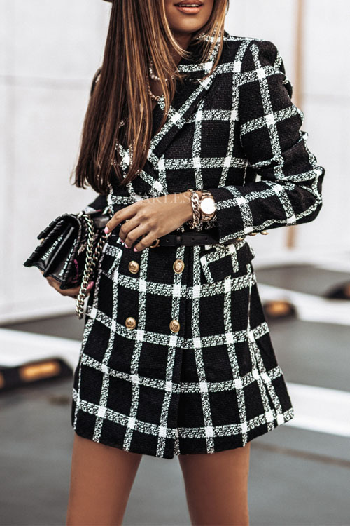 Nonnadress Autumn Winter Wool Blend Printed Lapel Midi Coat