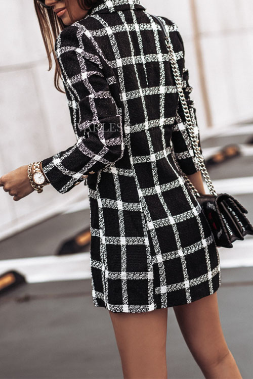 Nonnadress Autumn Winter Wool Blend Printed Lapel Midi Coat