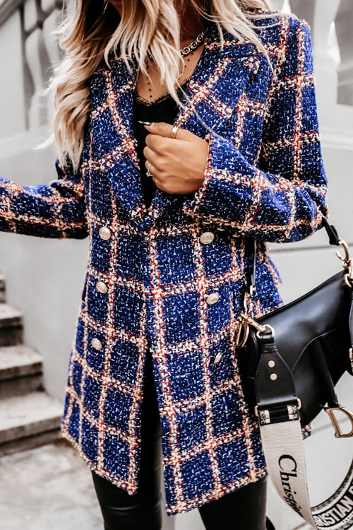 Nonnadress Autumn Winter Wool Blend Printed Lapel Midi Coat