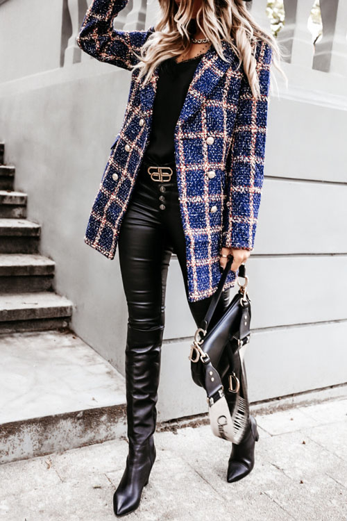 Nonnadress Autumn Winter Wool Blend Printed Lapel Midi Coat