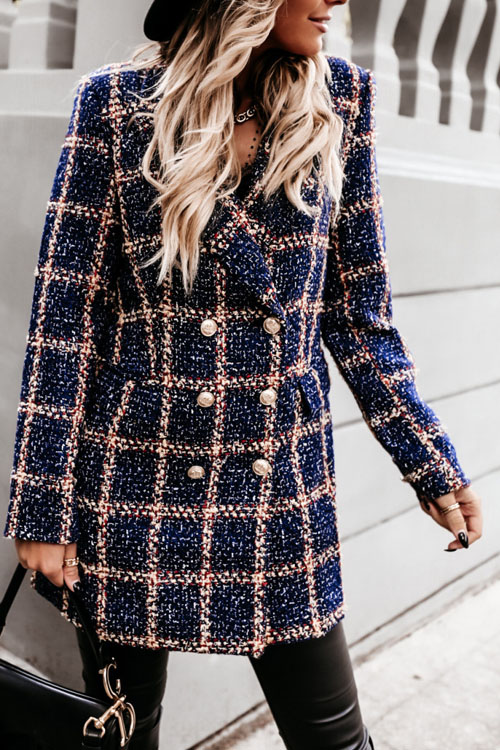 Nonnadress Autumn Winter Wool Blend Printed Lapel Midi Coat