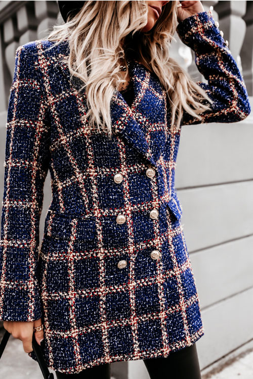 Nonnadress Autumn Winter Wool Blend Printed Lapel Midi Coat