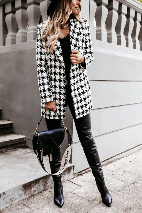 Nonnadress Autumn Winter Wool Blend Printed Lapel Midi Coat