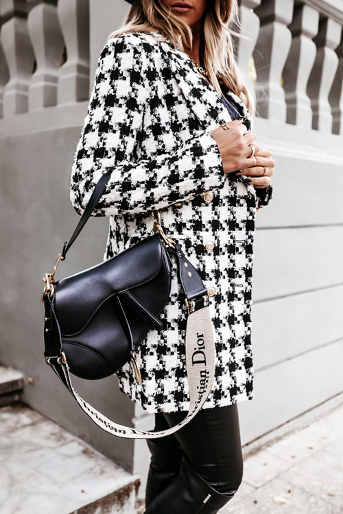 Nonnadress Autumn Winter Wool Blend Printed Lapel Midi Coat