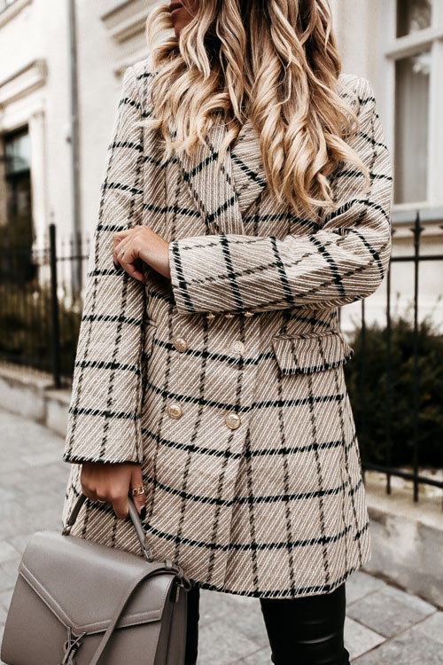 Nonnadress Autumn Winter Wool Blend Printed Lapel Midi Coat