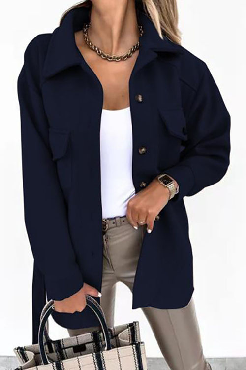 Nonnadress Elegant Solid Color Lapel Button Tie Wool Coat
