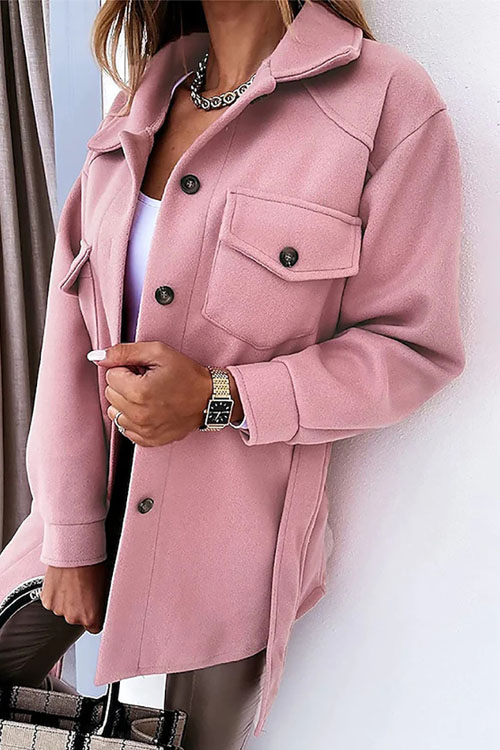 Nonnadress Elegant Solid Color Lapel Button Tie Wool Coat