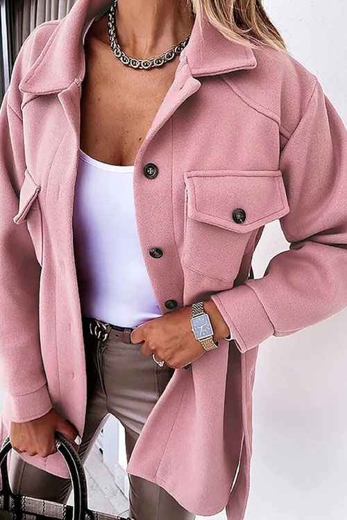 Nonnadress Elegant Solid Color Lapel Button Tie Wool Coat