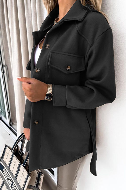 Nonnadress Elegant Solid Color Lapel Button Tie Wool Coat