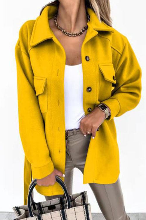 Nonnadress Elegant Solid Color Lapel Button Tie Wool Coat