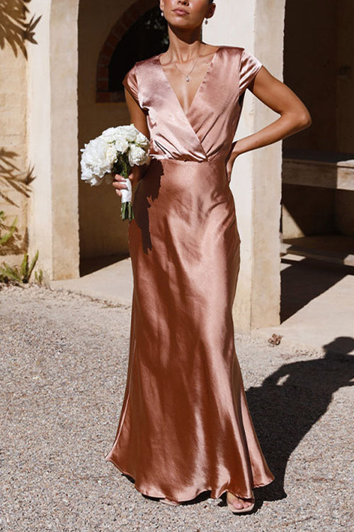 Nonnadress Solid Color V-neck Mermaid Gown Long Dress