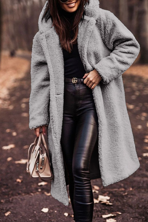 Nonnadress Fashion Long Solid Color Long Sleeves Wool Coat