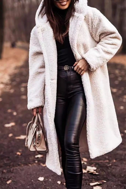 Nonnadress Fashion Long Solid Color Long Sleeves Wool Coat