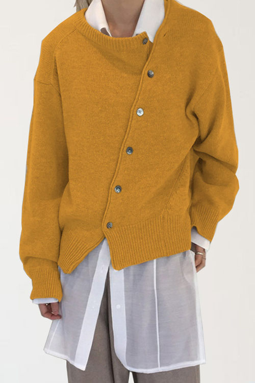 Nonnadress Asymmetrical Button Irregular Design Knit Sweater Cardigan