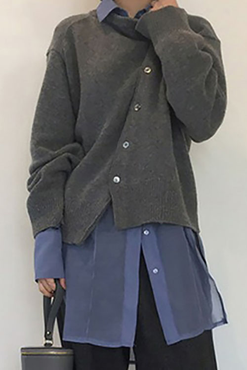 Nonnadress Asymmetrical Button Irregular Design Knit Sweater Cardigan