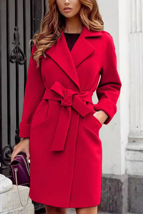 Nonnadress Fashion Slim-fit Belted Wool Lapel Coat
