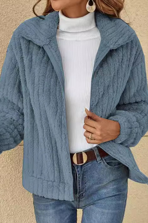 Nonnadress Ribbed Plush Short Lapel Cardigan Jacket