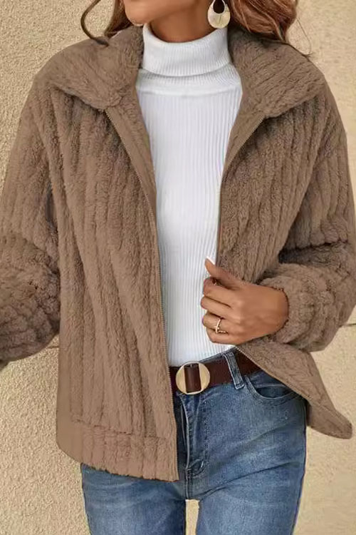 Nonnadress Ribbed Plush Short Lapel Cardigan Jacket