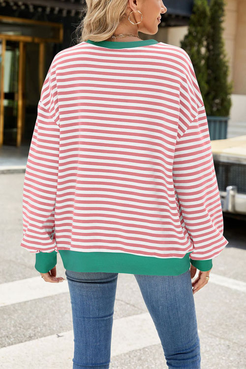 Nonnadress Striped Crewneck Color-block Loose Sweatshirt Jacket