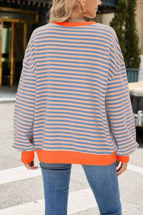 Nonnadress Striped Crewneck Color-block Loose Sweatshirt Jacket