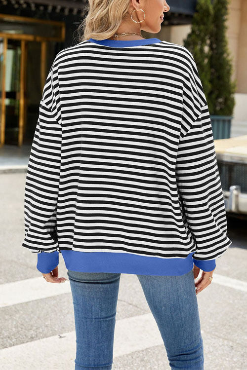 Nonnadress Striped Crewneck Color-block Loose Sweatshirt Jacket