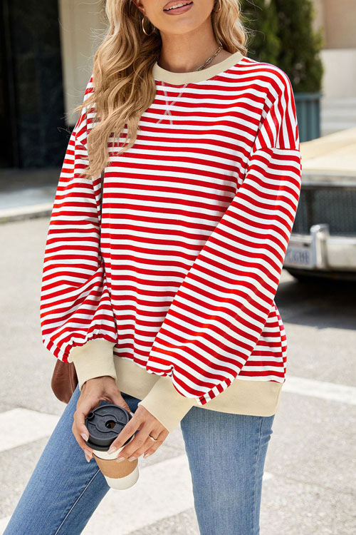 Nonnadress Striped Crewneck Color-block Loose Sweatshirt Jacket