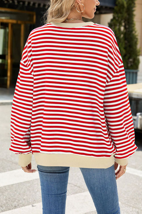 Nonnadress Striped Crewneck Color-block Loose Sweatshirt Jacket