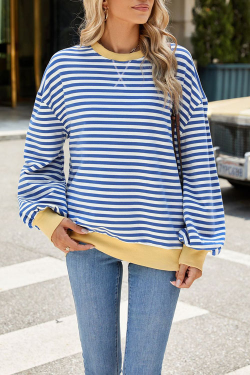 Nonnadress Striped Crewneck Color-block Loose Sweatshirt Jacket