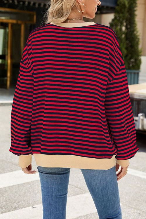 Nonnadress Striped Crewneck Color-block Loose Sweatshirt Jacket