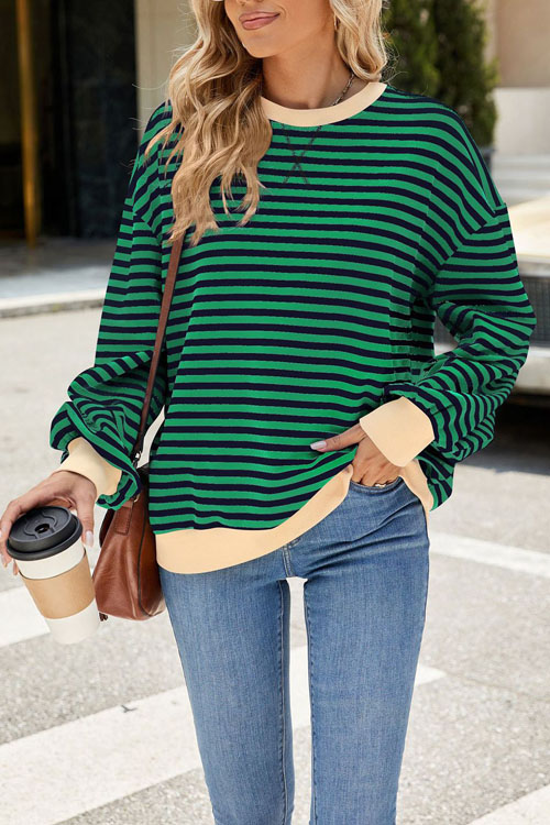 Nonnadress Striped Crewneck Color-block Loose Sweatshirt Jacket