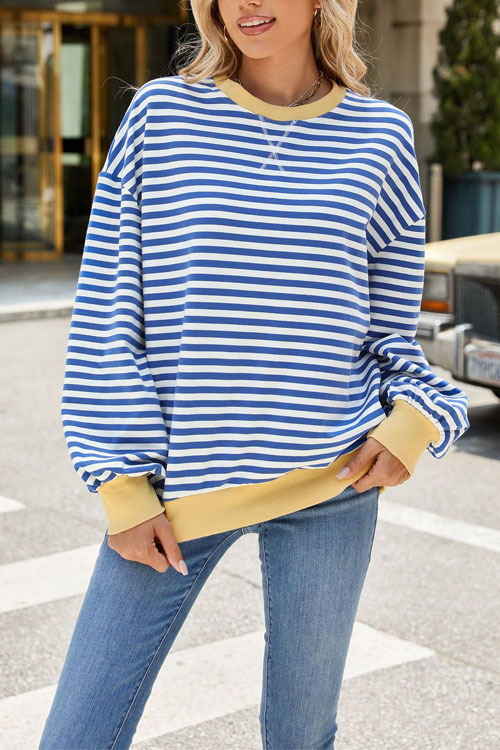 Nonnadress Striped Crewneck Color-block Loose Sweatshirt Jacket