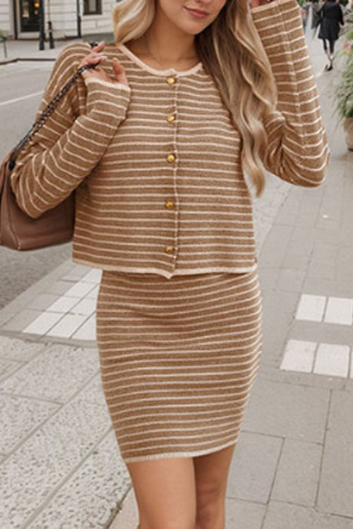 Nonnadress Knitted Cardigan Striped Chanel-Style Set