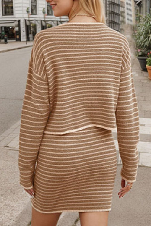 Nonnadress Knitted Cardigan Striped Chanel-Style Set