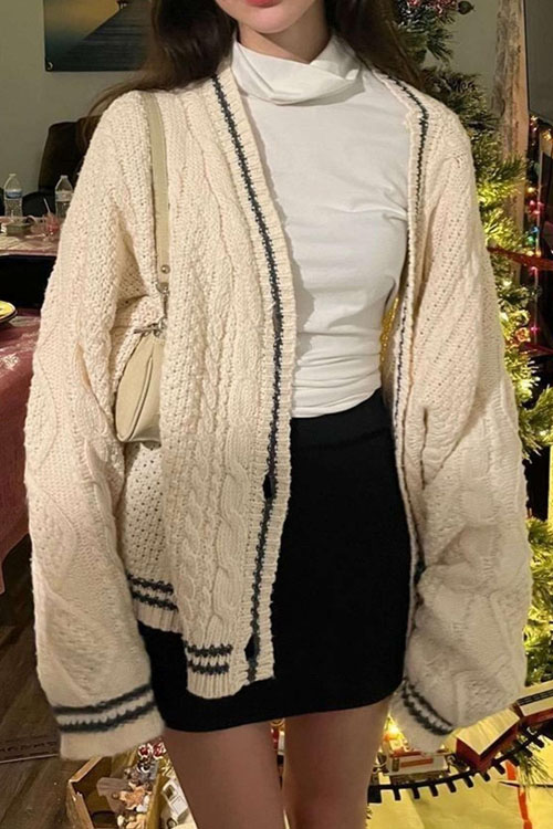 Nonnadress Solid Color Batwing Sleeve Knitted Sweater Cardigan